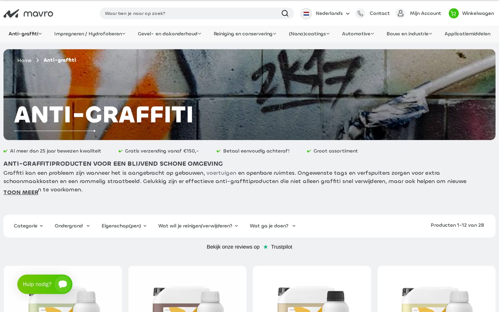The anti-graffiti category, listing removers and protective coatings as a grid of product cards.